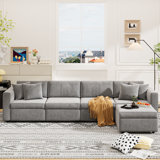 PPorfamilia 130'' Modular L-Shaped Sectional Sofa Set, 4 Seat Comfort Sectional Couches for Living Room with Removable Ottoman, Customizable DIY Combination