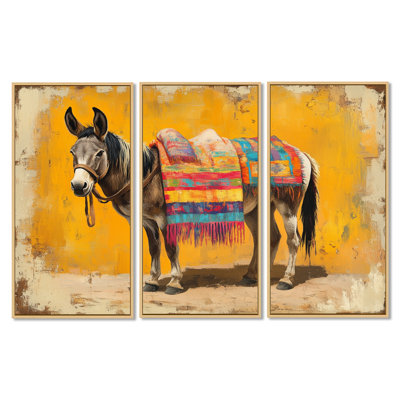 "Burro in a Festival" - reproduction d'art sur toile encadrée 3 pièces