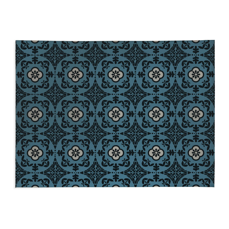 Sully Low Profile Kitchen Mat, Blue, Rectangle 5' x 7'