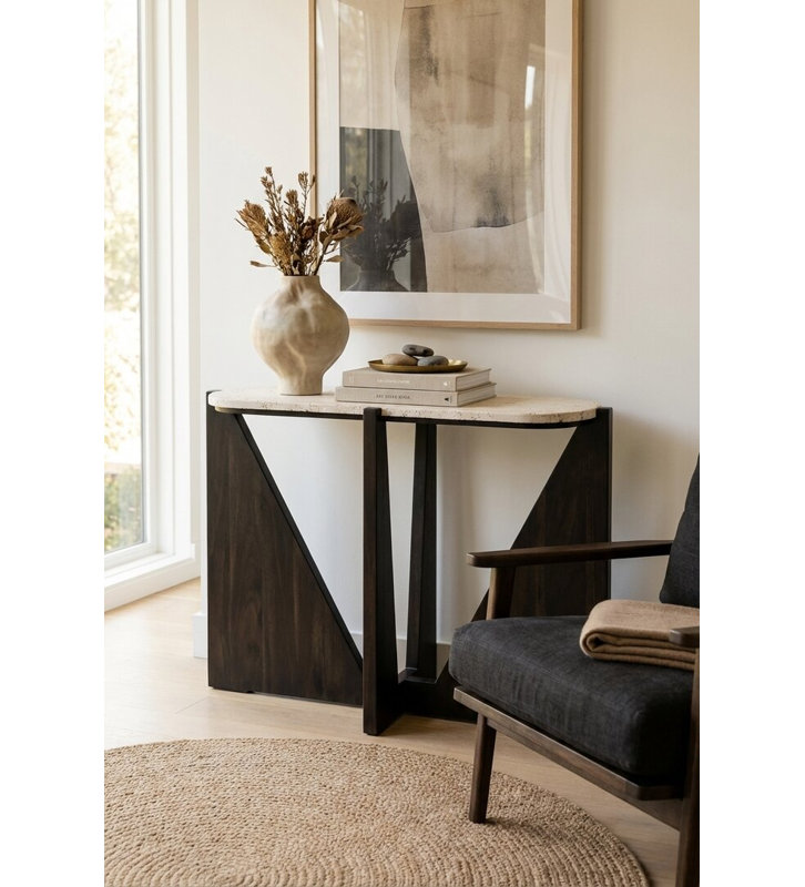 120cm Stone Top Console Table, Black