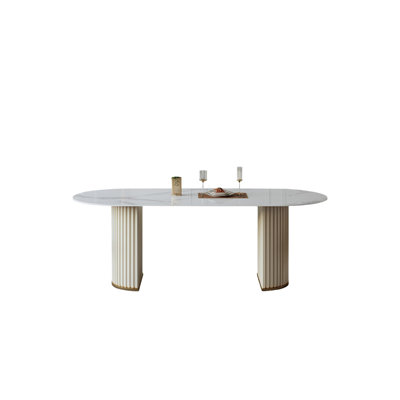 Picture color Oval Sintered Stone tabletop Dining Table by Orren Ellis