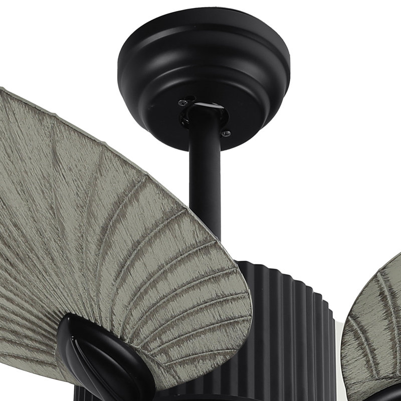 44 Inch Palm Leaf Ceiling Fans With Lights And Remote Control, Gray