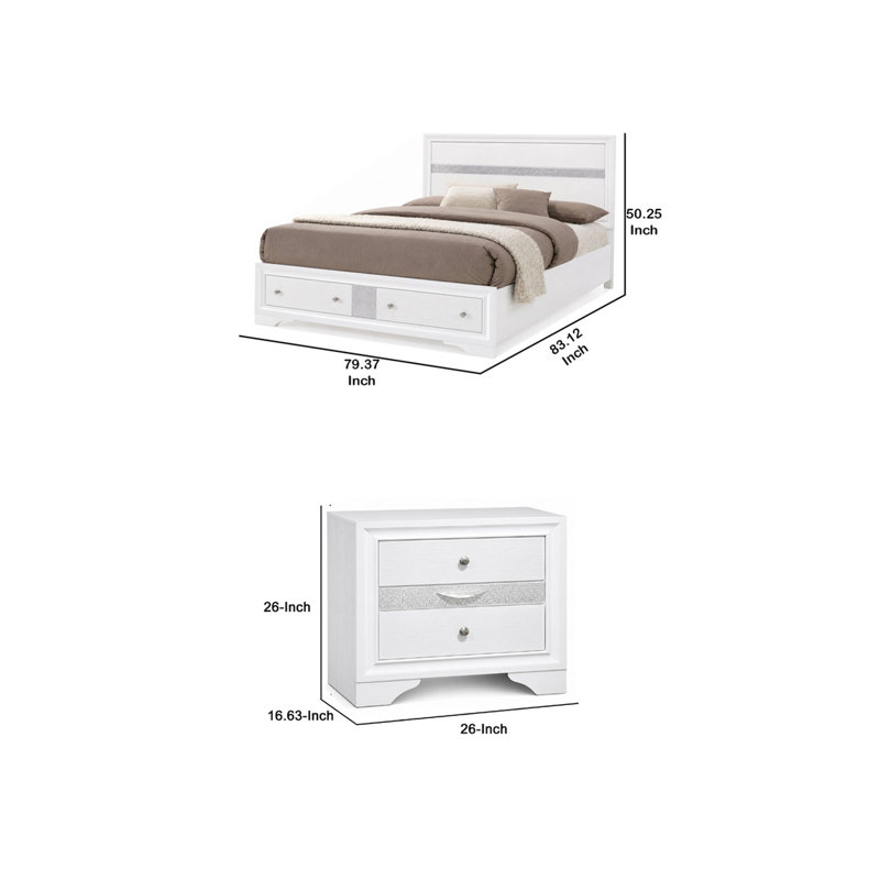 Ensemble de chambre avec très grand lit 3 pièces, bois blanc, un très grand lit avec 2 tables de chevet