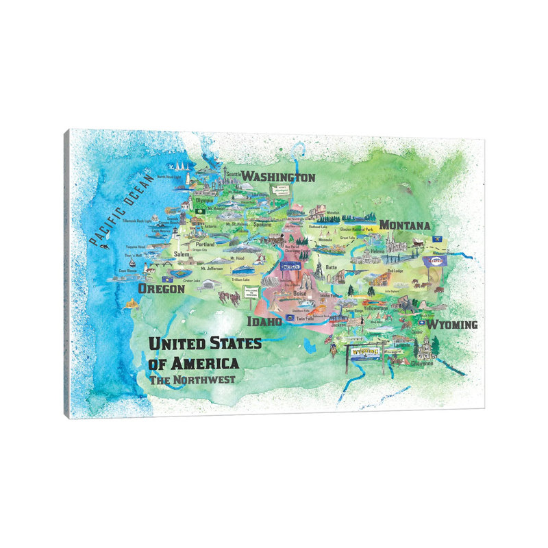 The Northwest Travel Map 1 Piece Wrapped Canvas Wall Art, 66.04cm H x 101.6cm W