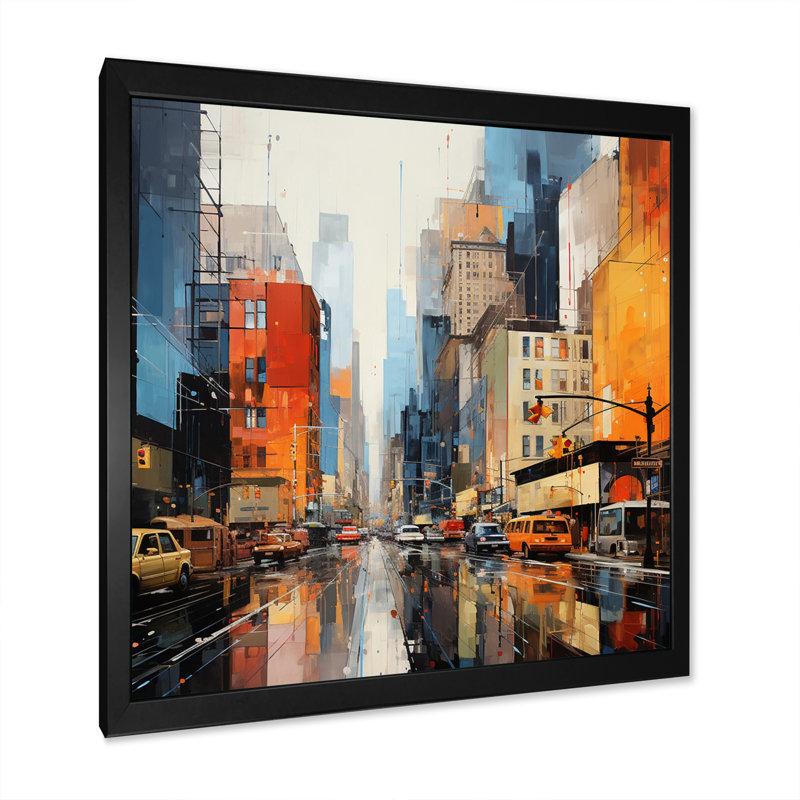 Mid-Century Mid-Century Metropolis II - art abstrait bleu Mid-Century, H 30 po x l 30 po x P 1 po, Cadre photo noir