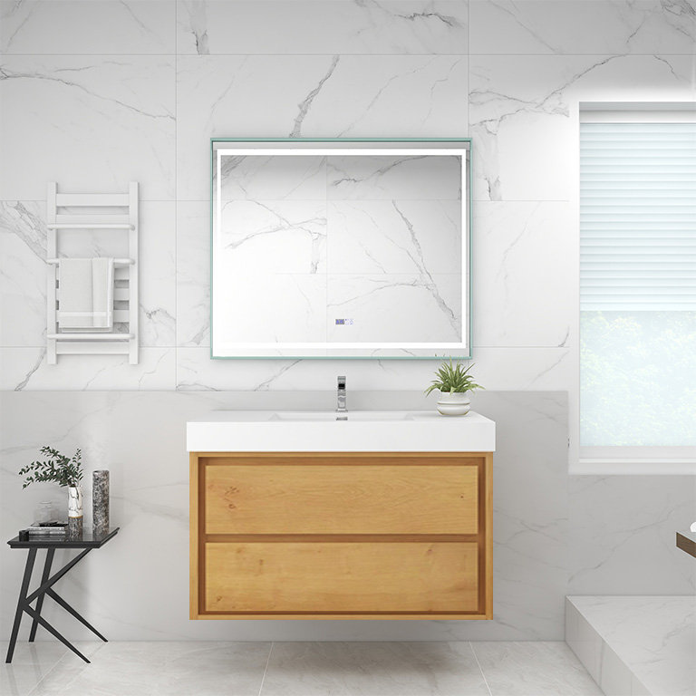Azden 42" Wall-Mounted Single Bathroom Vanity Set, Light Oak