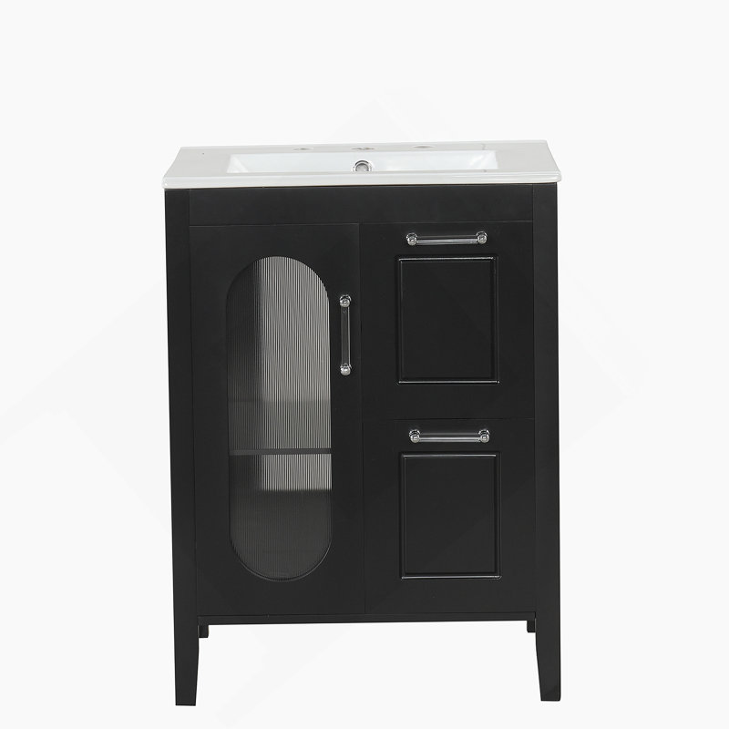 Meuble-lavabo fonctionnel avec lavabo, armoire avec deux tiroirs, tablette réglable, idéale pour organiser vos articles de salle de bain essentiels.