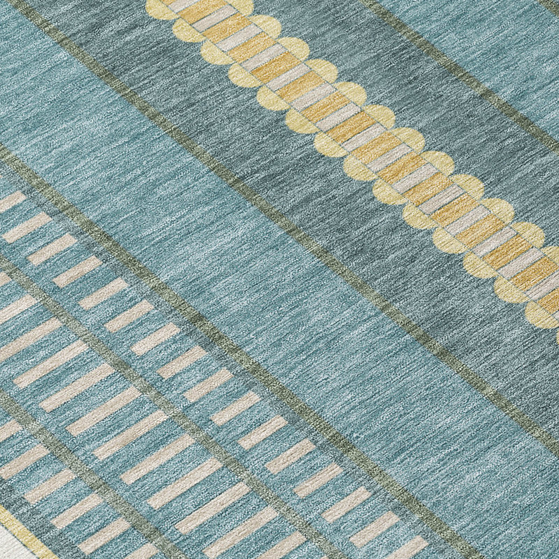 Machine Washable Indoor/Outdoor Chantille ACN2681 Stripes Rug, Teal, 10' x 14'