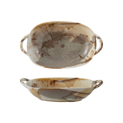 Stoneware Baker Server With Handles In Reactive Glaze