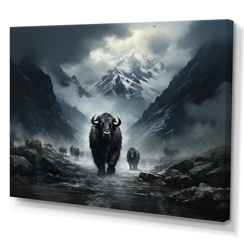 Minimalisme, yaks noirs, impression sur toile, Toile tendue, 34" H x 44" W