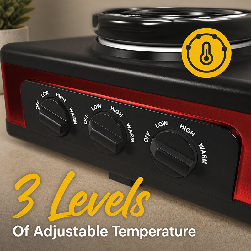 Triple Slow Cooker Buffet Food Warmer with 3 x 1.5 QT Ceramic Pots, Glass Lids and Spoons, Red