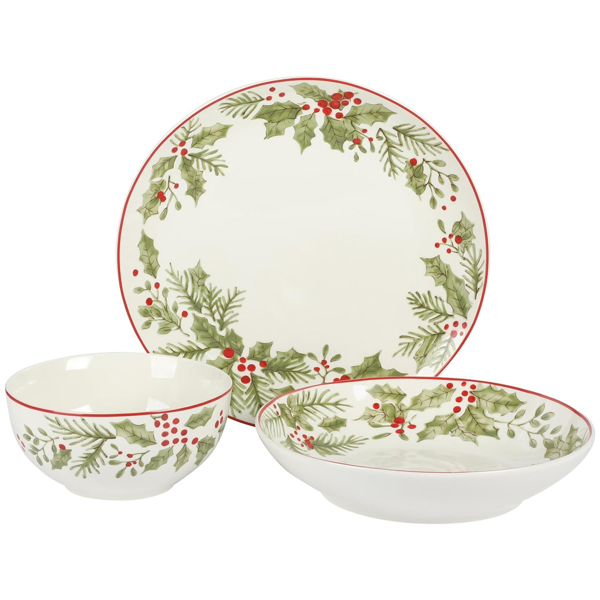 Gibson Home Festive Berries 12 Piece Double Bowl Fine Ceramic ...
