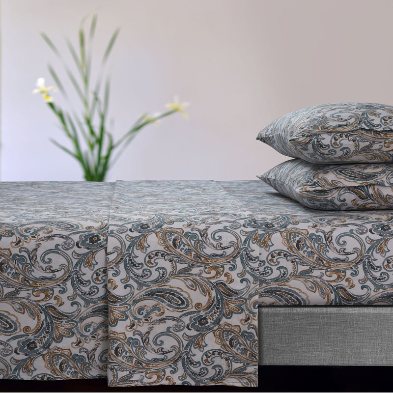 Queen Blue Floral Cotton Flannel Deep Pocket Sheet Set
