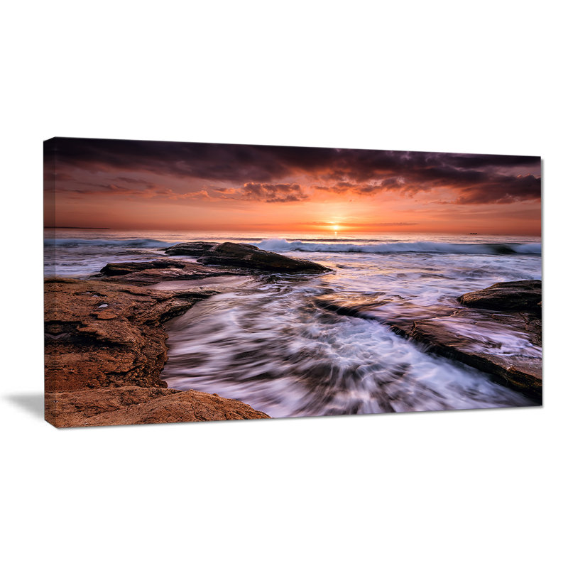 « waves on rocky beach burgas bay », reproduction de photo sur toile tendue, H 16 po x l 32 po x P 1 po