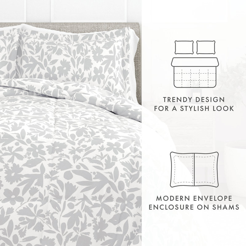 Twin Light Gray Microfiber Down Alternative Reversible Bedspread Set