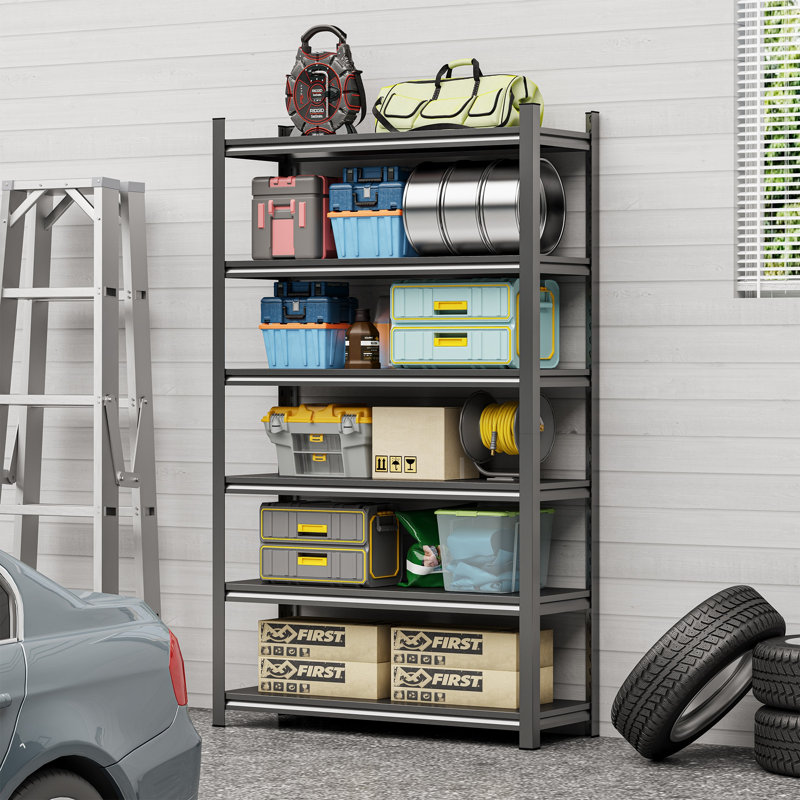 Étagère de rangement pour garage, tablettes en métal de 6 étages, unité de rangement à cloison réglable, magasin d'alimentation, garage, support de sous-sol, noir, nécessite un assemblage