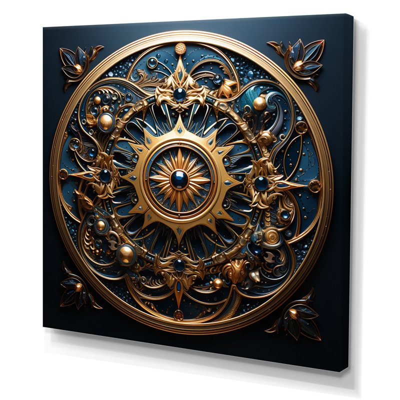 Or et sarcelle, fleurs 3D, phoque antique - Botanicals abstraits, art mural, Toile tendue, H 36 po x l 36 po x P 1,5 po