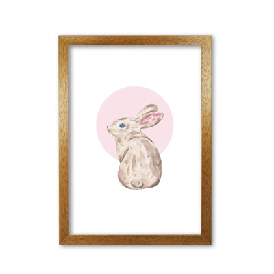 Watercolour Bunny with Pink Circle 1 Piece Single Picture Frame Painting