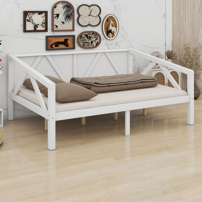 Wooden Daybed With Support Slat And Central Leg, White