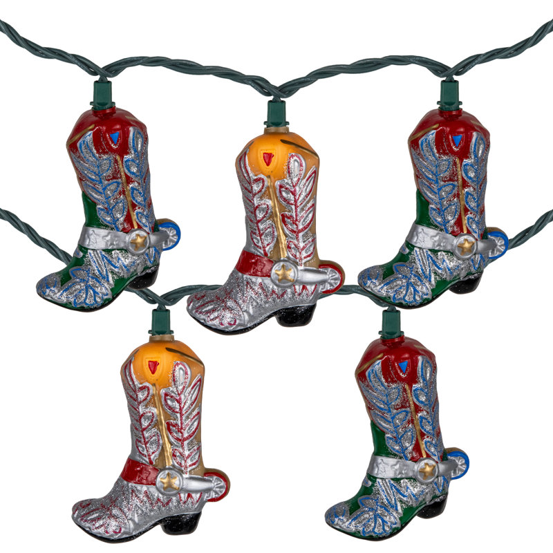 10-Count Cowboy Boot Patio Light Set 5.75Ft Green Wire