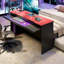 Lit double avec lit gigogne, bureau, DEL, noir et rouge, tête de lit à contrôle, bureau d'étude et de jeu en bois, lit de jour simple à DEL, Smart intégré