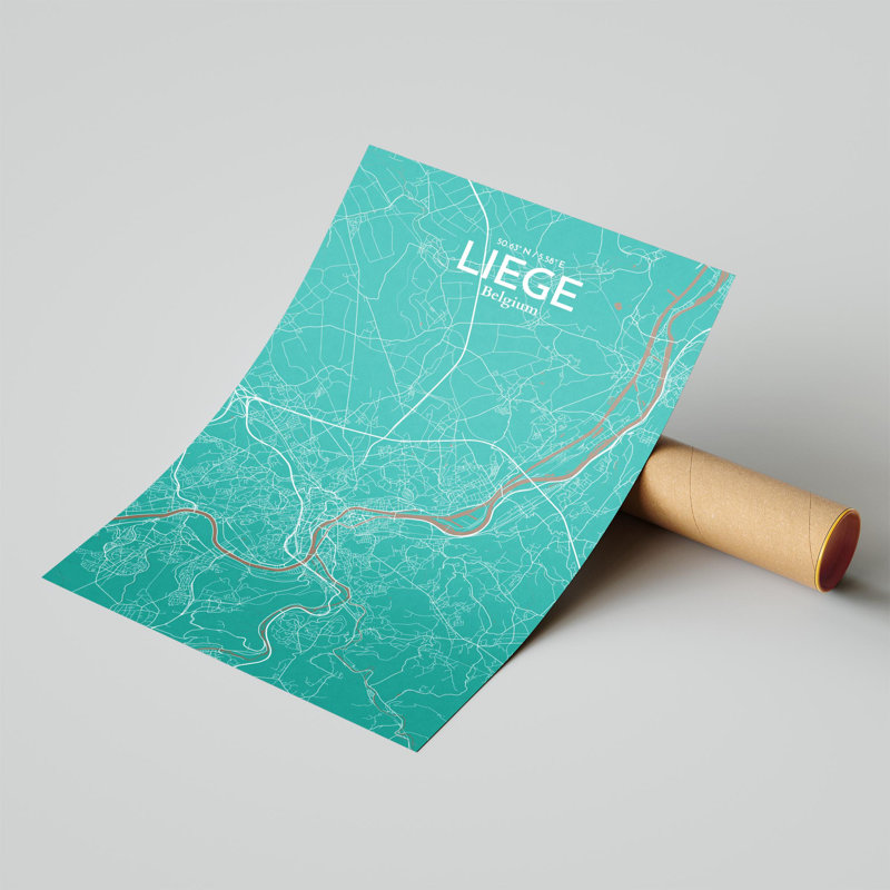 «Liege City Map», impression, H 17 po x l 11 po, Vert / brun
