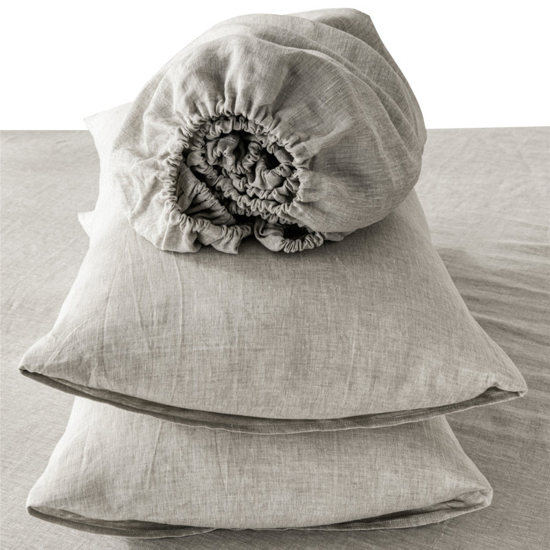 Ensemble de draps en lin gris clair quatre pièces, Ensemble de draps pour très grand lit