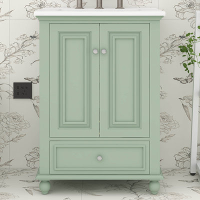 Meuble-lavabo de salle de bain avec lavabo en céramique, armoire de rangement avec portes à fermeture en douceur, cloisons de tiroir et tablette