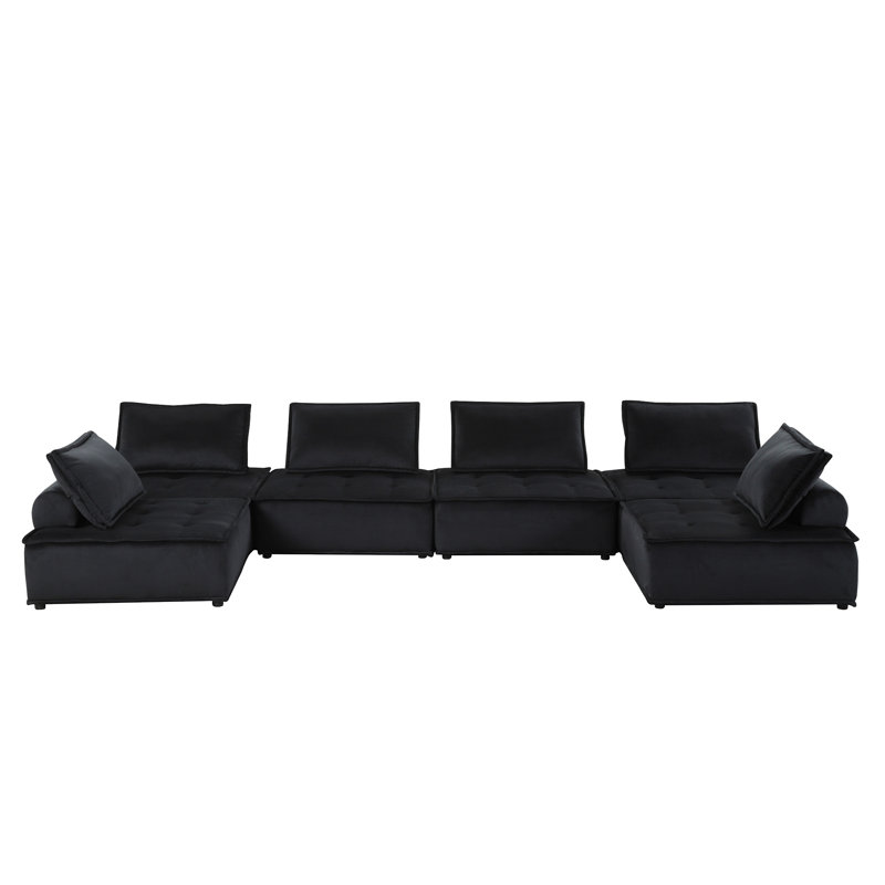 Anna 160"  Velvet 6-Seater U-Shape Modular Sectional Sofa, 29" H x 80" W x 160" D