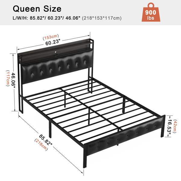 17 Stories Antioch Bed Frame with USB Ports and LED Lights, Upholstered ...