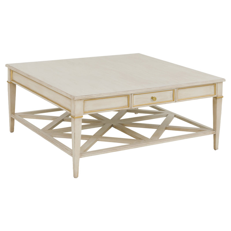 Linea Square One Drawer Cocktail Table in Champagne Mist, 18" H x 42" W x 42" D, Champagne Mist / Champange Mist