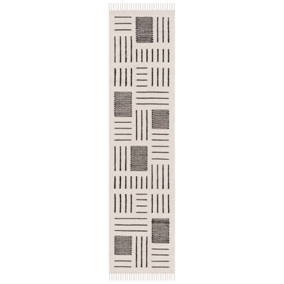 Geometric Handmade Kilim Wool/Cotton Area Rug in Ivory/Black
