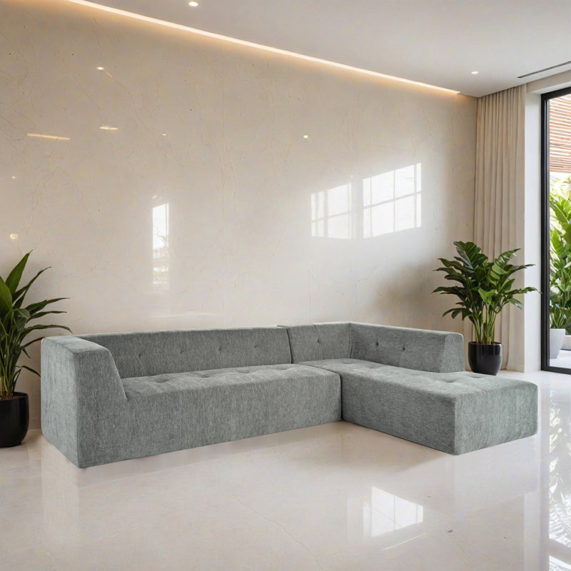 Canapé-lit modulaire 2 pièces pour salon, Chenille gris pâle