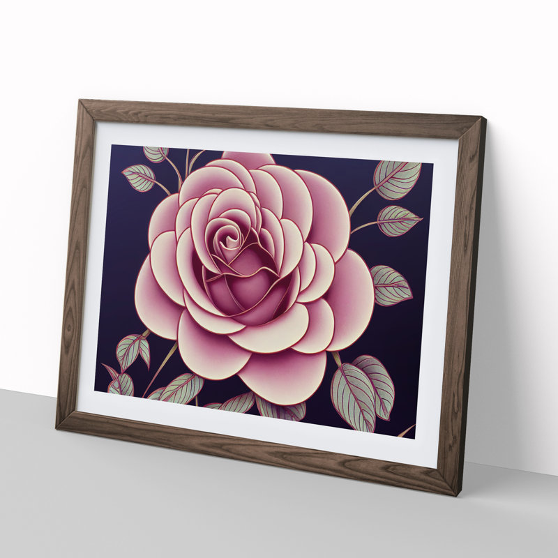XH1022-7557X Rose Flower Deco Vol.2 - Single Picture Frame Painting, 46cm H x 64cm W x 2cm D, Walnut 