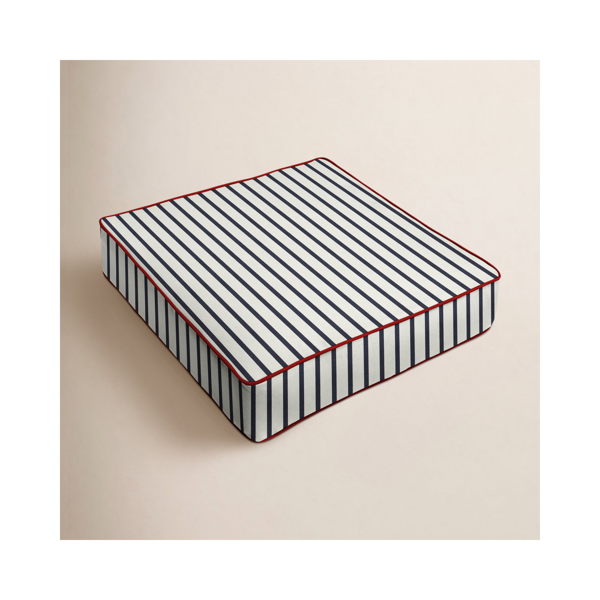 Sunbrella Striped Outdoor Cushion, Lido Indigo/Jockey Red, 25" W x 25" D