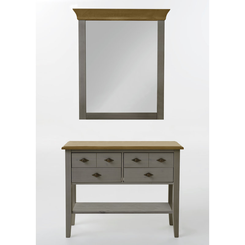 Kelly Wood Wall Mirror, 107cm H x 85cm W x 8cm D, Grey/Leach-coloured