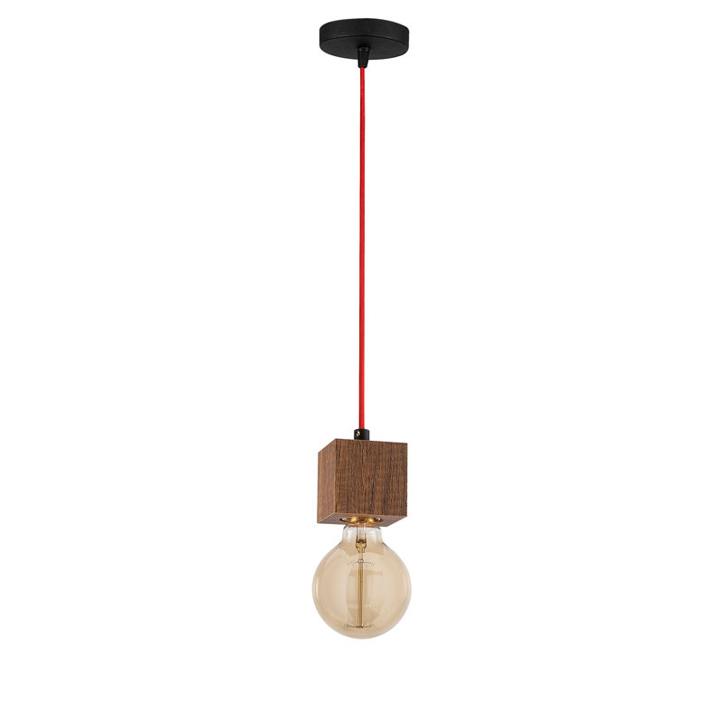 Luminaire suspendu simple 1 lumière, Rouge / noyer