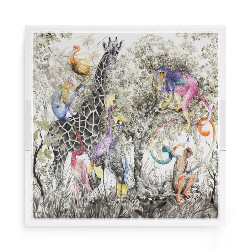 Arcadia Tiger And Zebra Scene Acrylic Square Decorative Tray, 2" H x 15" W x 15" D, Arcadia Giraffe Scenic