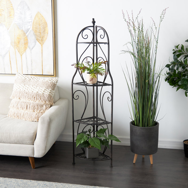 Acushnet Metal Indoor Outdoor Arched Tall Folding Corner 4 Shelf Scroll Black Bakers Rack
