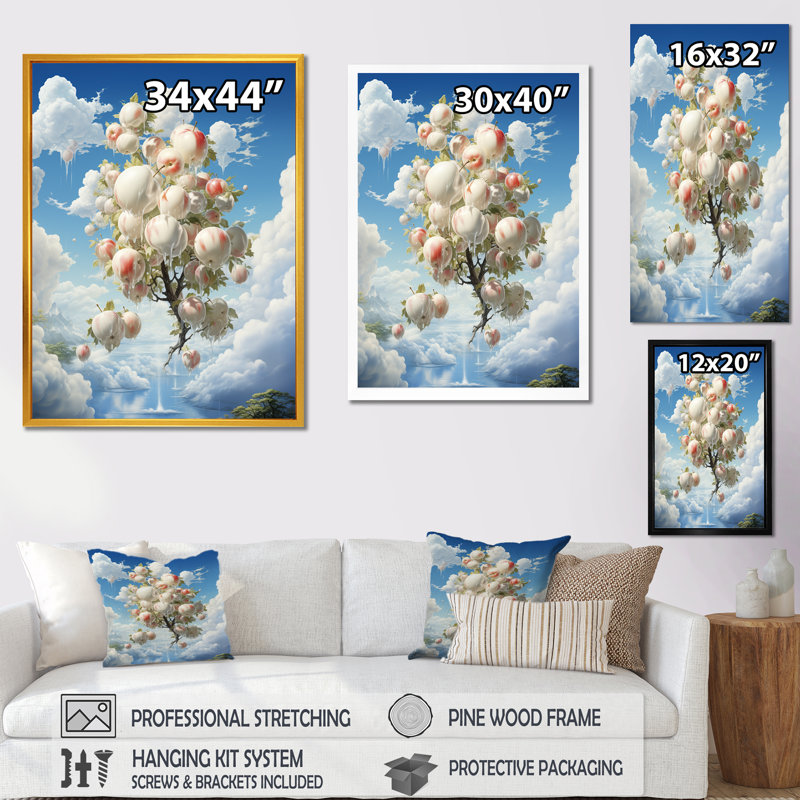 Pomme, Ascension, nuage, blanc, surréel II - fruits, art mural, H 32 po x l 24 po x P 1 po