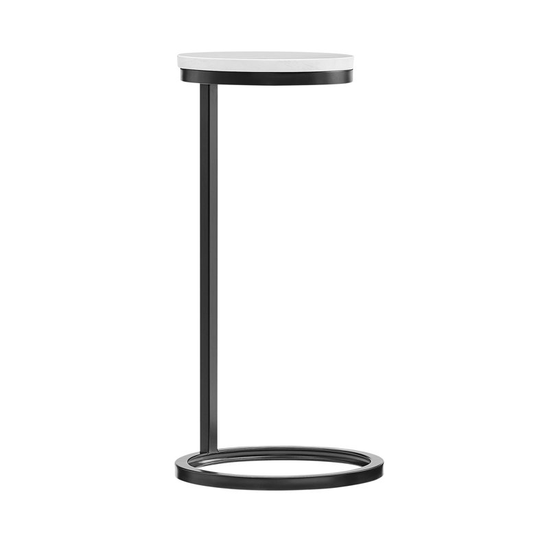 Table d'appoint ronde avec pieds en métal, H 24 po x l 12 po x P 12 po,  Marbre blanc