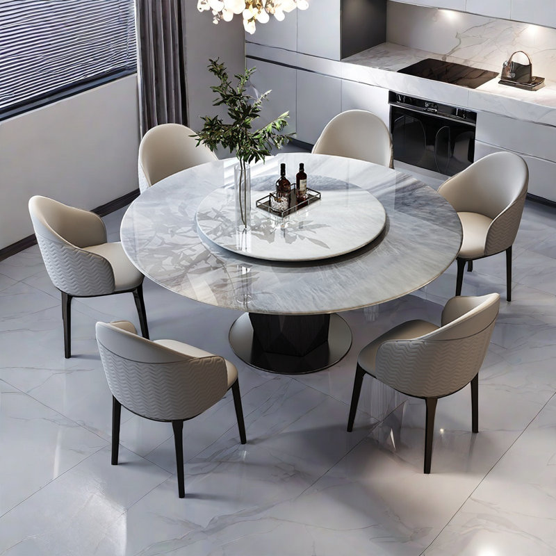 Round Rotatable Super Crystal Stone Dining Table, 29.5"H x 47.2"L x 47.2"W