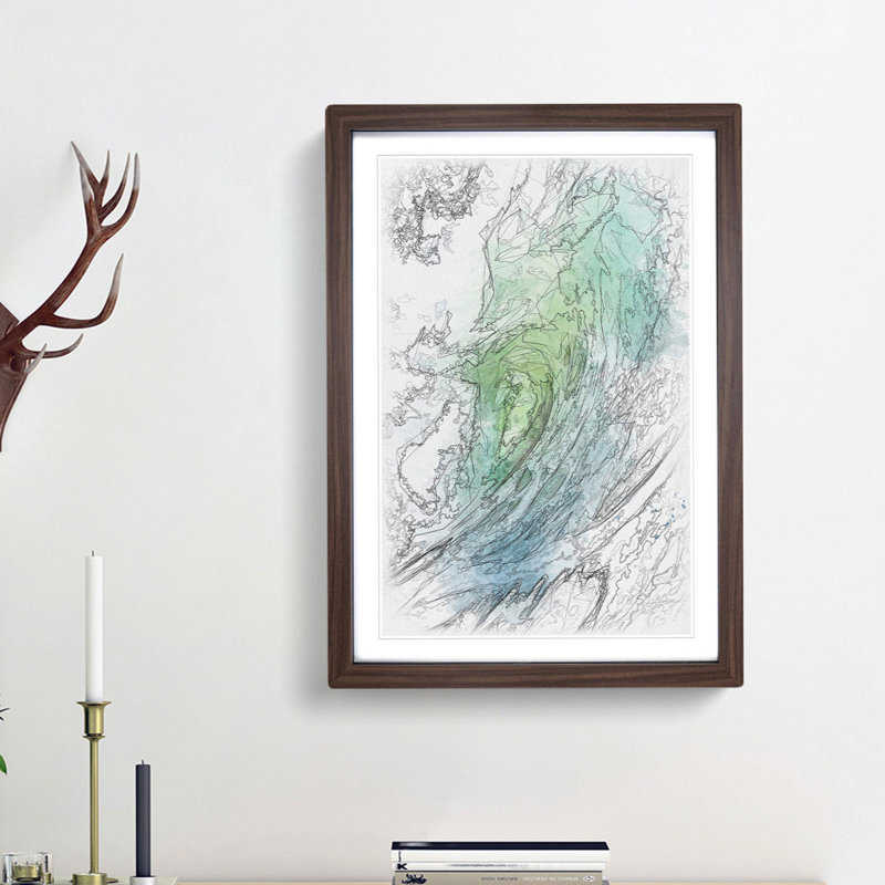 The Curl of a Wave - Picture Frame Painting Print, Walnut Framed, 63cm H x 45cm W x 2cm D