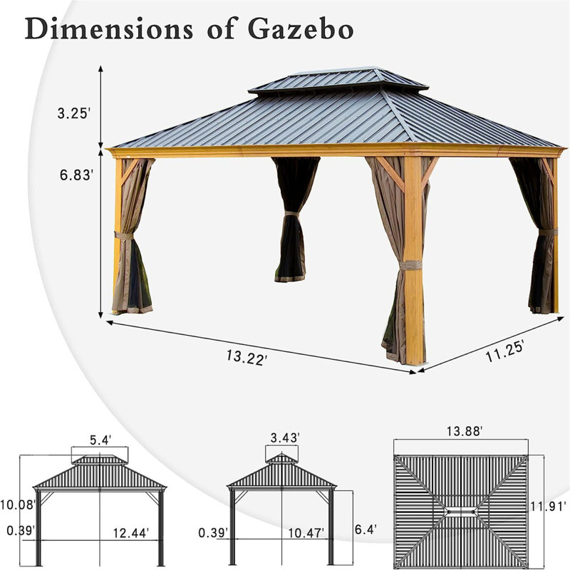 Outdoor Metal Patio Gazebo, 26.4 (ft.) x 13.9 (ft.), Silver