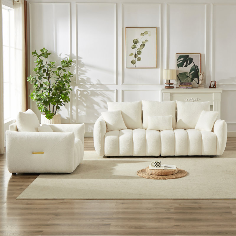 Ensemble de canapé rembourré Chirles avec cadre en bois et coussins amovibles, Beige