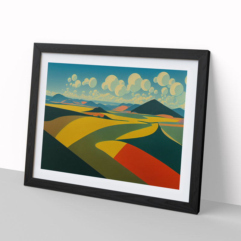 Abstract Meadow Landscape Vol.2 - Single Picture Frame Print, 25cm H x 34cm W x 2cm D, Black