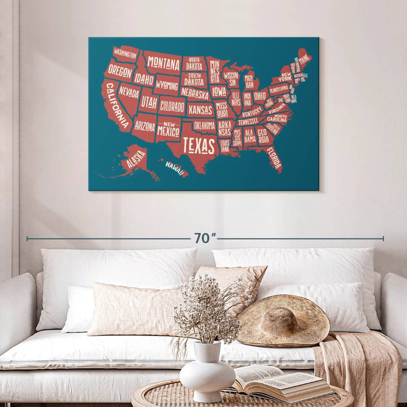 Carte des États américains d'Aliaz, H 30 po x l 45 po
