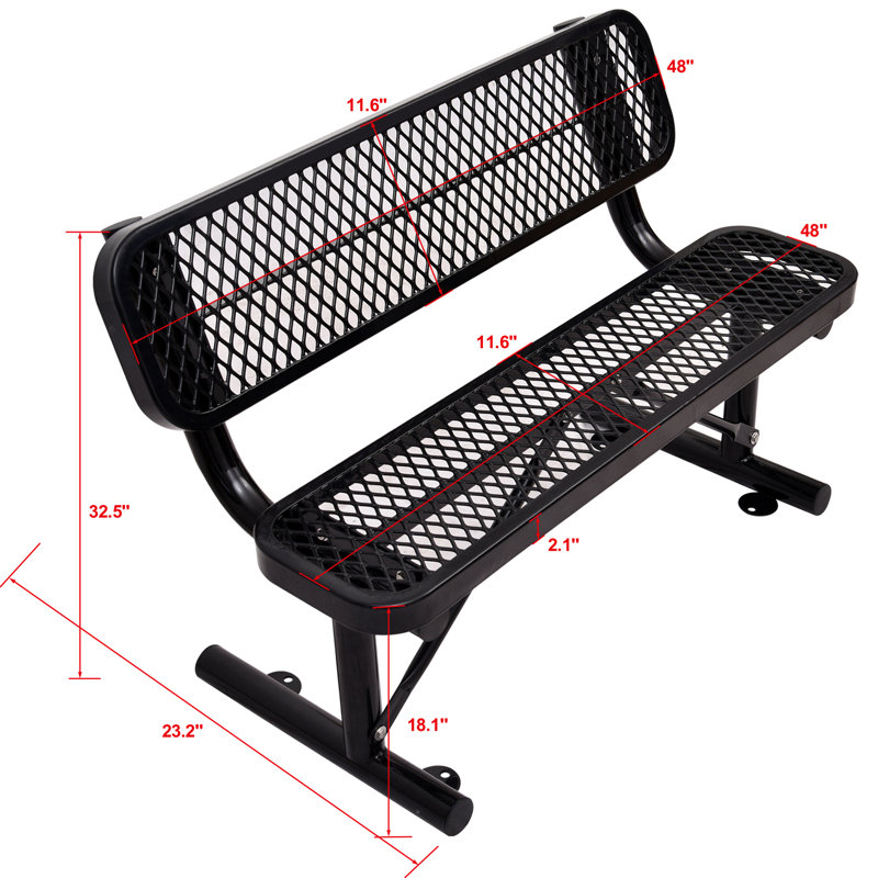 Banc lourd perforé avec - noir, pour la pelouse en métal jusqu'aux éléments