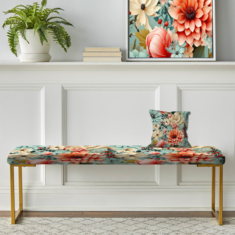 Banc floral rembourré or, Retro Pastel Bouquet Revival