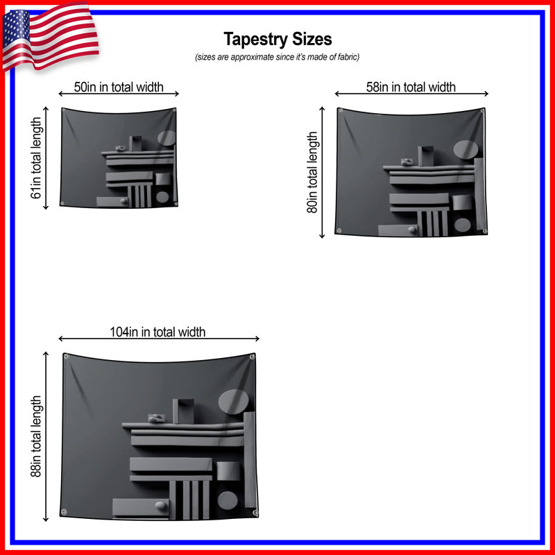 Tapisserie murale formes géométriques grises - Décoration murale géométrique, 50 po H x 60 po L avec 4 œillets